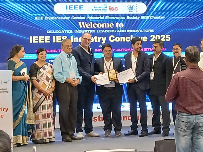 VSSUT Robotics Society Secured First Position and Received Prize from Prof. Milos Manic, President of IEEE IES in Project Expo of Industrial Conclave organized during 08-10 August 2025 at Bhubaneswar