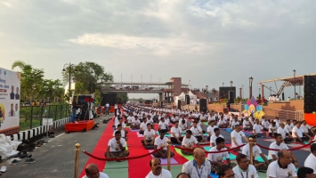 Participation of VSSUT Burla in the Celebration of International Yoga Day on 21 June 2025 at Mahanadi Riverfront, near Maa Samaleswari Temple, Sambalpur in presence of Shri Dharmendra Pradhan, Hon'ble Minister of Education, Govt of India
