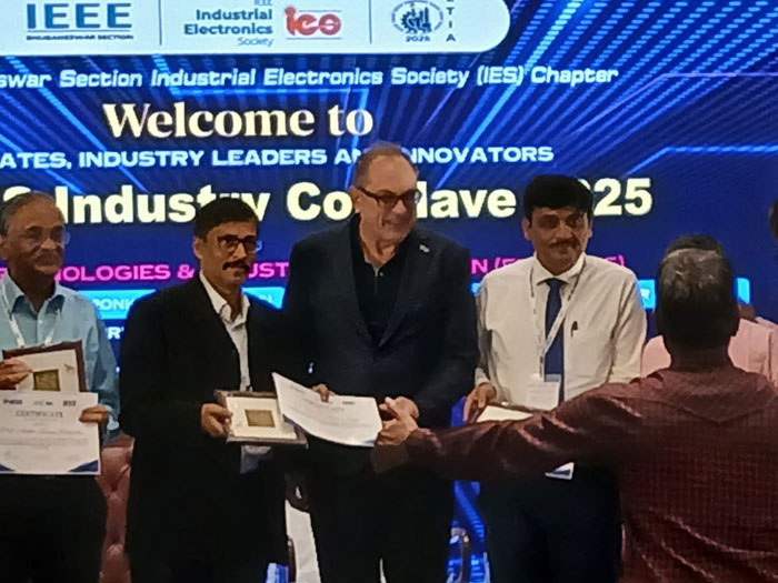 VSSUT Robotics Society Secured First Position and Received Prize from Prof. Milos Manic, President of IEEE IES in Project Expo of Industrial Conclave organized during 08-10 August 2025 at Bhubaneswar